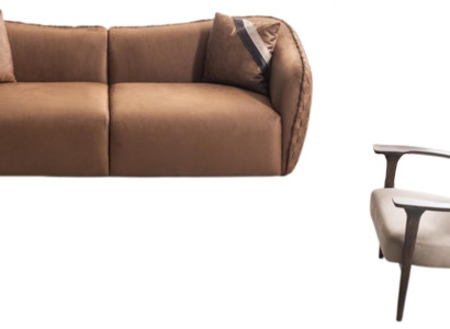 Braunes Sofa-Set 3-Sitzer mit passendem Sessel im modernen Design