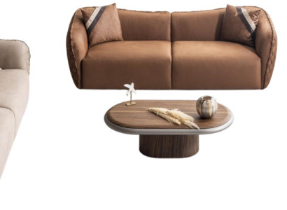 Luxuriöses elegantes Sofa-Set mit modernem Sessel und edlem Tisch