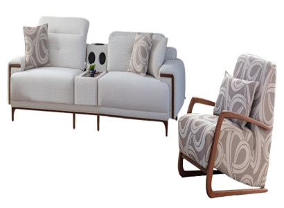 Graue Wohnzimmer Garnitur 2x Polstersofas Designer 2x Lehnsessel