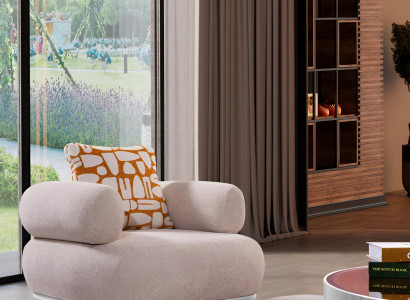 Beiger Wohnzimmersessel Designer Loungesessel Textil Einsitzer