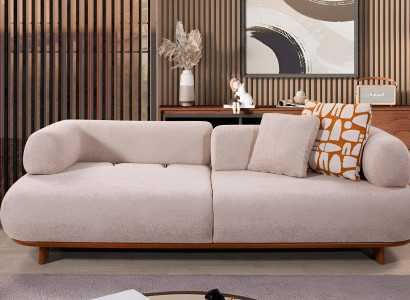 Komfortables Beiges Sofa Wohnzimmer Textilcouch Edle Sitzmöbel