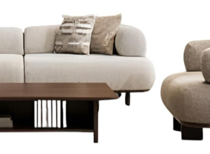 Beige Wohnzimmer Sitzgarnitur Polstersofa Designer Textilsessel