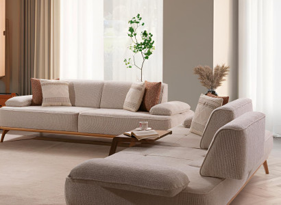 Modernes Sofa-Set Beiger 3-Sitzer Luxuruiöse Polstercouch 2tlg