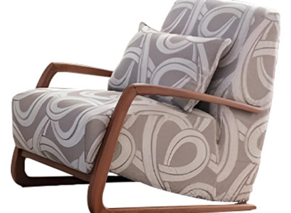 Grauer Polstersessel Designer Stoffsessel Edle Holzfüße Einsitzer