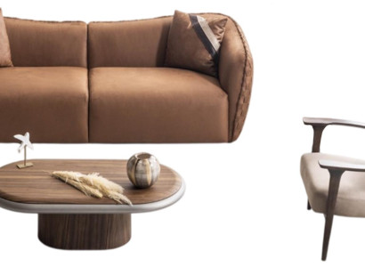 Elegantes Braunes Sofa-Set Moderne Textilcouch Sitzsessel Couchtisch