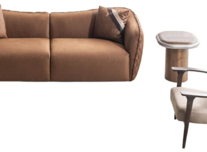 Braun-Beige Couchgarnitur Stilvoller 3-Sitzer Eleganter Sessel 2tlg