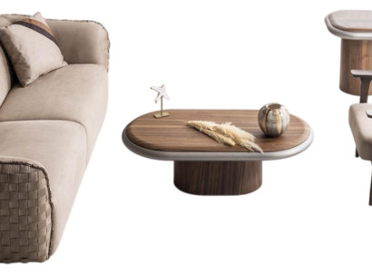 Moderne Beige Wohnzimmer Sofagarnitur Sessel Beistelltische 4tlg