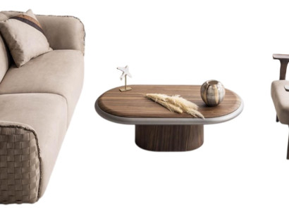 Stilvolle Wohnzimmer Garnitur Beiges Sofa Relaxsessel Couchtisch