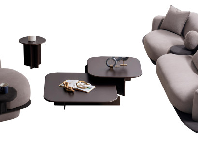 Moderne Graue Polstergarnitur Textilcouch Sitzsessel Couchtische