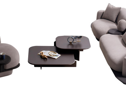Elegantes Graues Sofa-Set Textilcouch Designer Sessel Couchtisch