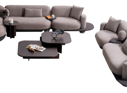 Luxuriöses Wohnzimmer-Set L-Form Sofa Polstercouch 2x Couchtische