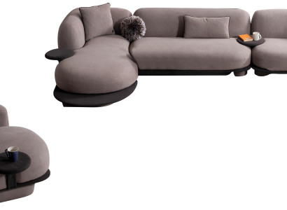 Luxuriöses Graues Wohnzimmer Polster-Set Designer Ecksofa Sessel