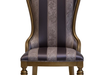Eleganter Stuhl mit goldenen Akzenten und gestreiftem Stoff Hochwertig Möbel