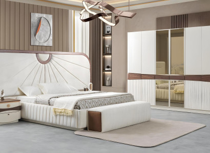 Moderne Schlafzimmer Garnitur Weißes Doppelbett Stilvoller Schrank