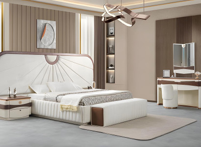 Schlafzimmer Einrichtung Doppelbett Schminktisch Hocker Nachttische