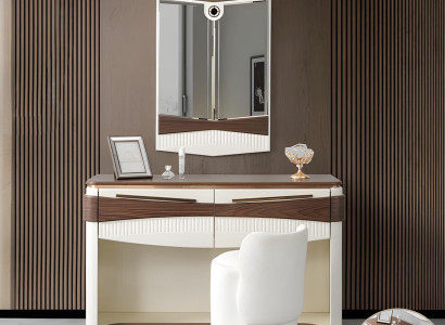 Weißer Schminktisch Designer Spiegel Luxuriöser Polsterhocker 3tlg