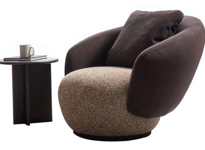 Braun-Beiger Relaxsessel Designer Holzgestell Edler Polstersessel