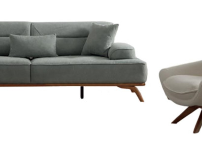 Grau-Beige Wohnzimmer Couchgarnitur Stilvoller 3-er Armlehnensessel