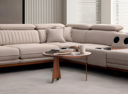 Designer Beiges Ecksofa Edle Wohnzimmer Polstercouch USB-Anschluß