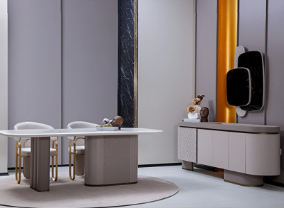 Modernes Esszimmer-Set mit stilvollem Tisch und eleganten Stühlen