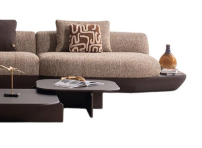 Moderne Braune Wohnzimmergarnitur Polstercouch Textilsessel Tisch