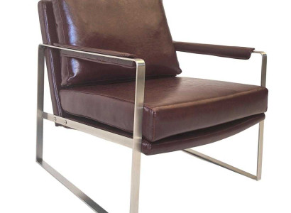 Brauner Ledersessel Designer Metall Armlehnen Wohnzimmer Lehnsessel