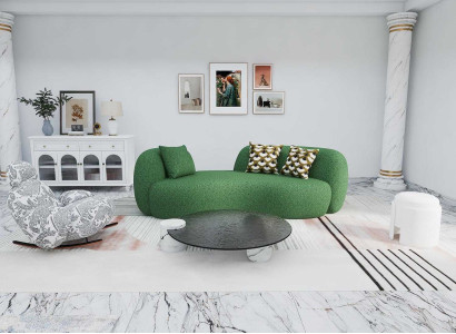 Weiß-Grünes Polster-Set Designer 3-Sitzer Fußhocker Schaukelstuhl