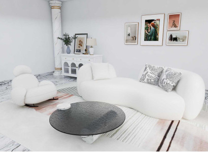 Weiße Wohnzimmer Sitzgarnitur Stilvoller Dreisitzer Schaukelstuhl