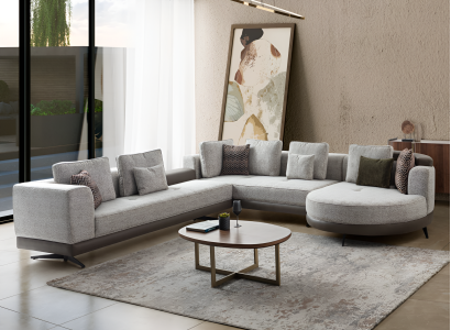 Luxuriöses Graues Modulsofa Zeitloser 3-Sitzer Rundsofa Edle Möbel