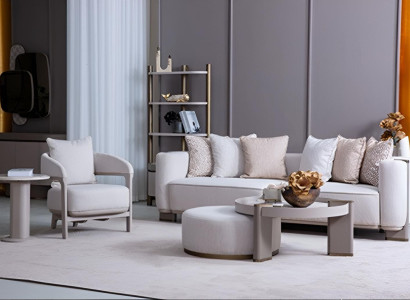 Modernes Sofa und Stuhl Set im eleganten Design mit weißen Kissen luxuriöse