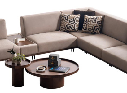 Modernes Beiges L-Form Sofa Stilvolles Ecksofa Designer Rundtisch