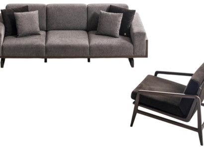 Luxuriöses Graues Sofa-Set Designer 3-Sitzer Couch Holzgestell Möbel