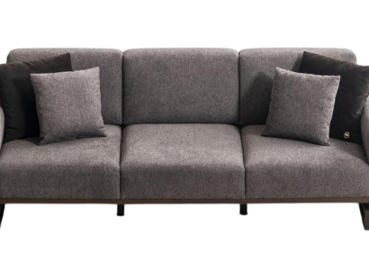 Graue Polstercouch Wohnzimmer 4-Sitzer Sofa Designer Holzrahmen