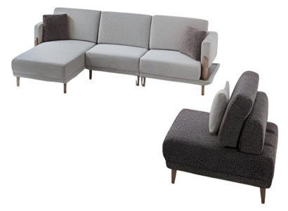 Modernes Weißes L-Form Sofa Designer Grauer Lehnsessel 2tlg Set