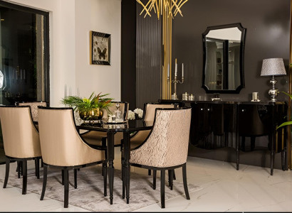 Esszimmer Set mit Stühlen und Spiegel  Klassisch und Elegant Hochwertig Möbel