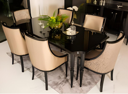 Eleganter schwarzer Esstisch mit geschwungenen Beinen Hochwertig Möbel