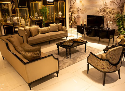 Luxuriöse 3-Sitzer-Sofas mit eleganten Kissen und Holzbeinen Hochwertig Möbel