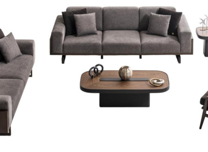 Elegante Graue Stoffgarnitur Stilvolle Beistelltische 3-Sitzer 5tlg