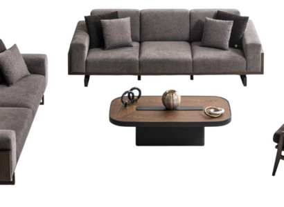 Elegante Graue Wohnzimmer Garnitur 3-Sitzer Relax Sessel Couchtisch