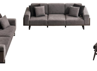 Graue Wohnzimmer Sofagarnitur Stilvoller 3-Sitzer Sitzsessel 3tlg