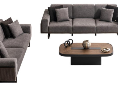Elegante Graue Polstergarnitur Stilvoller Couchtisch Kaffeetisch