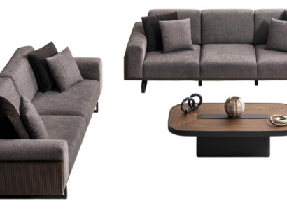 Braune Elegante Sofagarnitur Designer Dreisitzer Holz Couchtisch