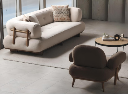 Wohnzimmer-Set Modernes Design Weiß, Braun  Farbe Stilvoll - 2TLG.