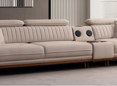 Moderne 4-Sitzer Couch Beiges Polstersofa Musikboxen USB-Anschluß