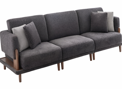 Luxuriöses Graues Polstersofa Wohnzimmer Designer Couch Holzgestell