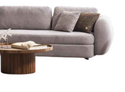 Braun-Beiges Wohnzimmer Set Polstersofa Designer Sessel Rundtisch