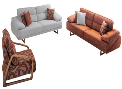 Wohnzimmer Polstergarnitur Moderne 2x 3-Sitzer Sofas Textilsessel