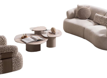 Modernes Wohnzimmer Polster-Set Designer 3-Sitzer Sessel Holztisch