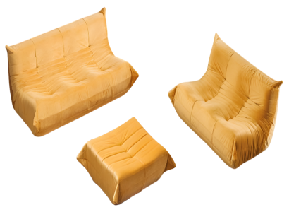 Oranges Wohnzimmer Set Edle Sofagarnitur Polsterhocker 2-Sitzer