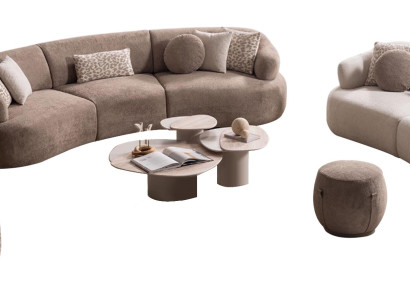Stilvolles Sofa-Set Exklusiver 3-Sitzer Polsterhocker Holztisch